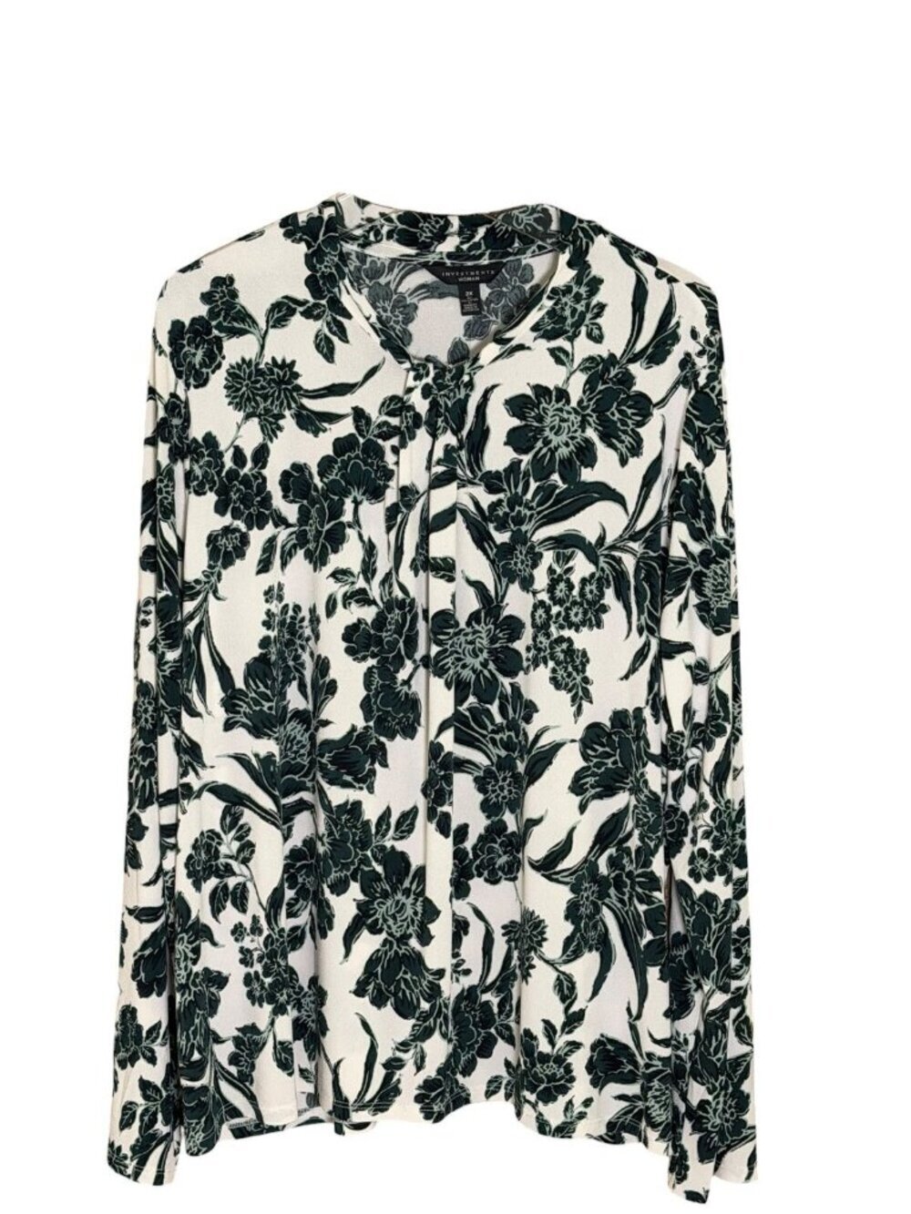 Investments Woman 2X Painterly Floral Blouse Green Teal Ivory NWT